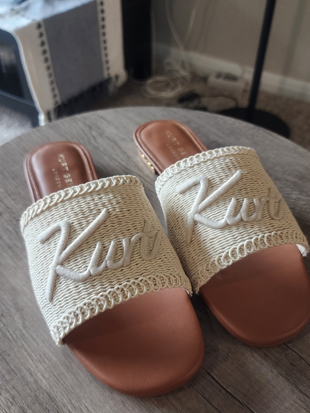 Kurt Geiger Cream Raffia Slide Sandals